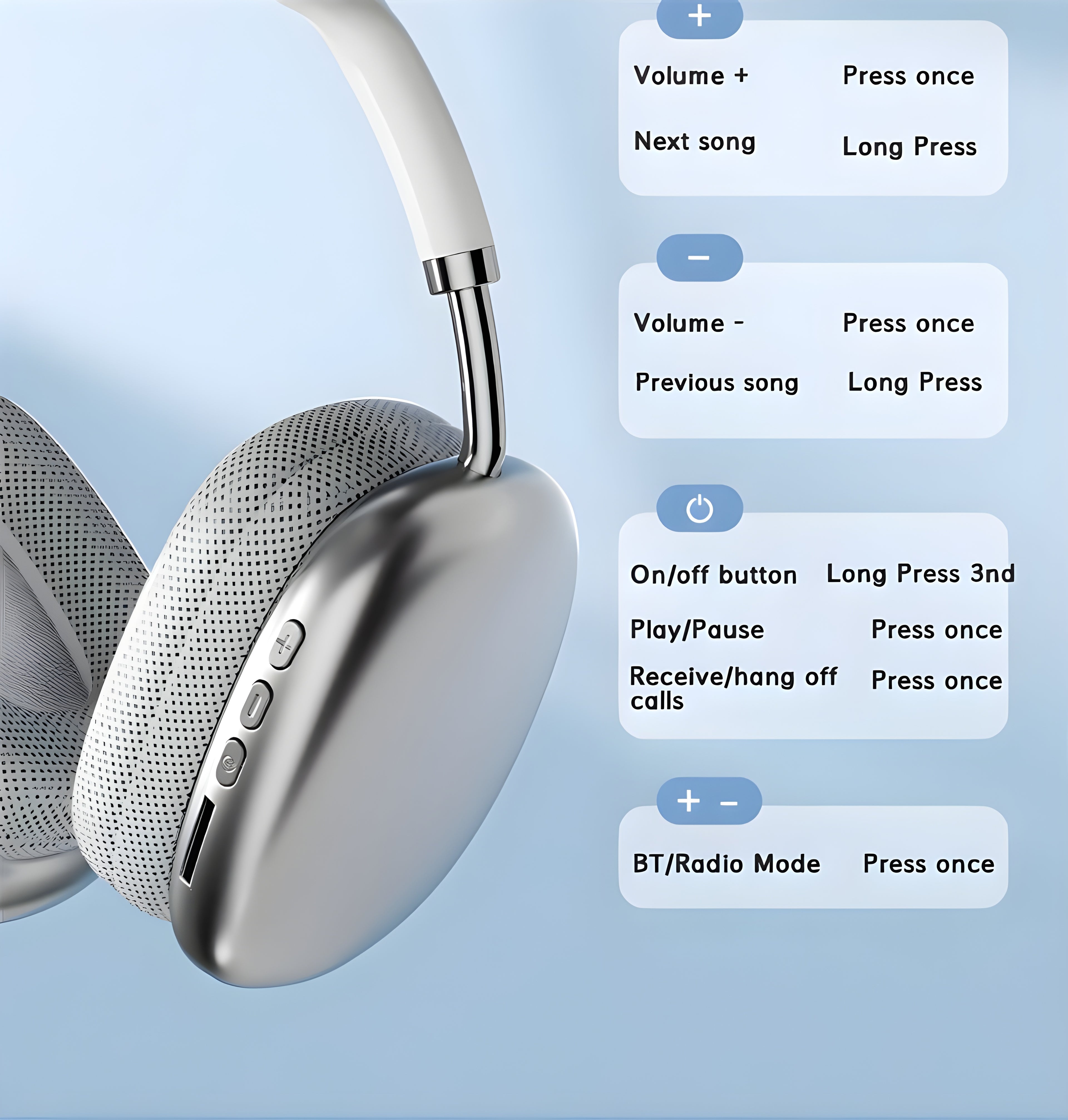 P9 Wireless Bluetooth Headphones with HiFi Stereo & FM Radio