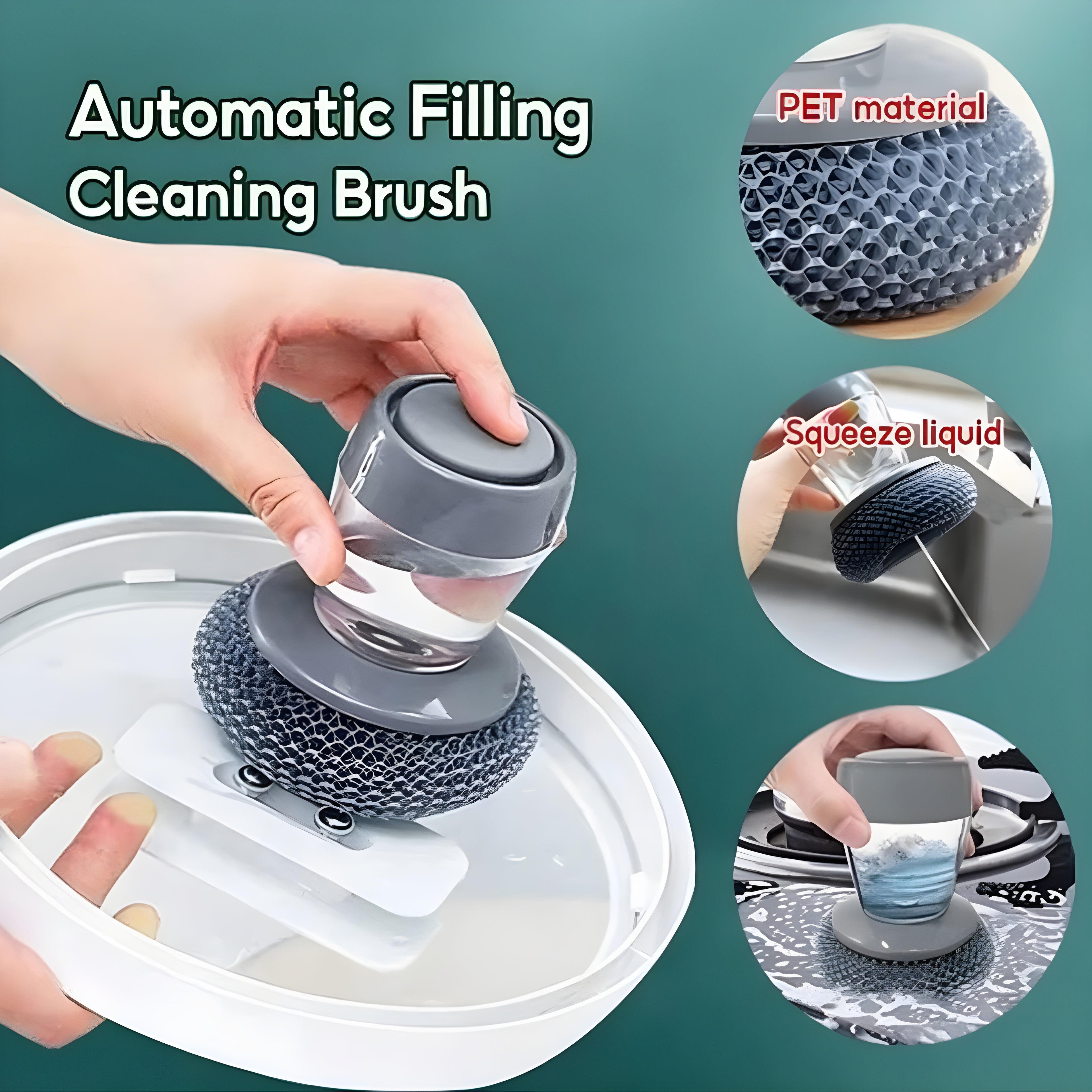 Automatic Liquid-Filling Kitchen Scrubber – Ergonomic Power Dish Brush