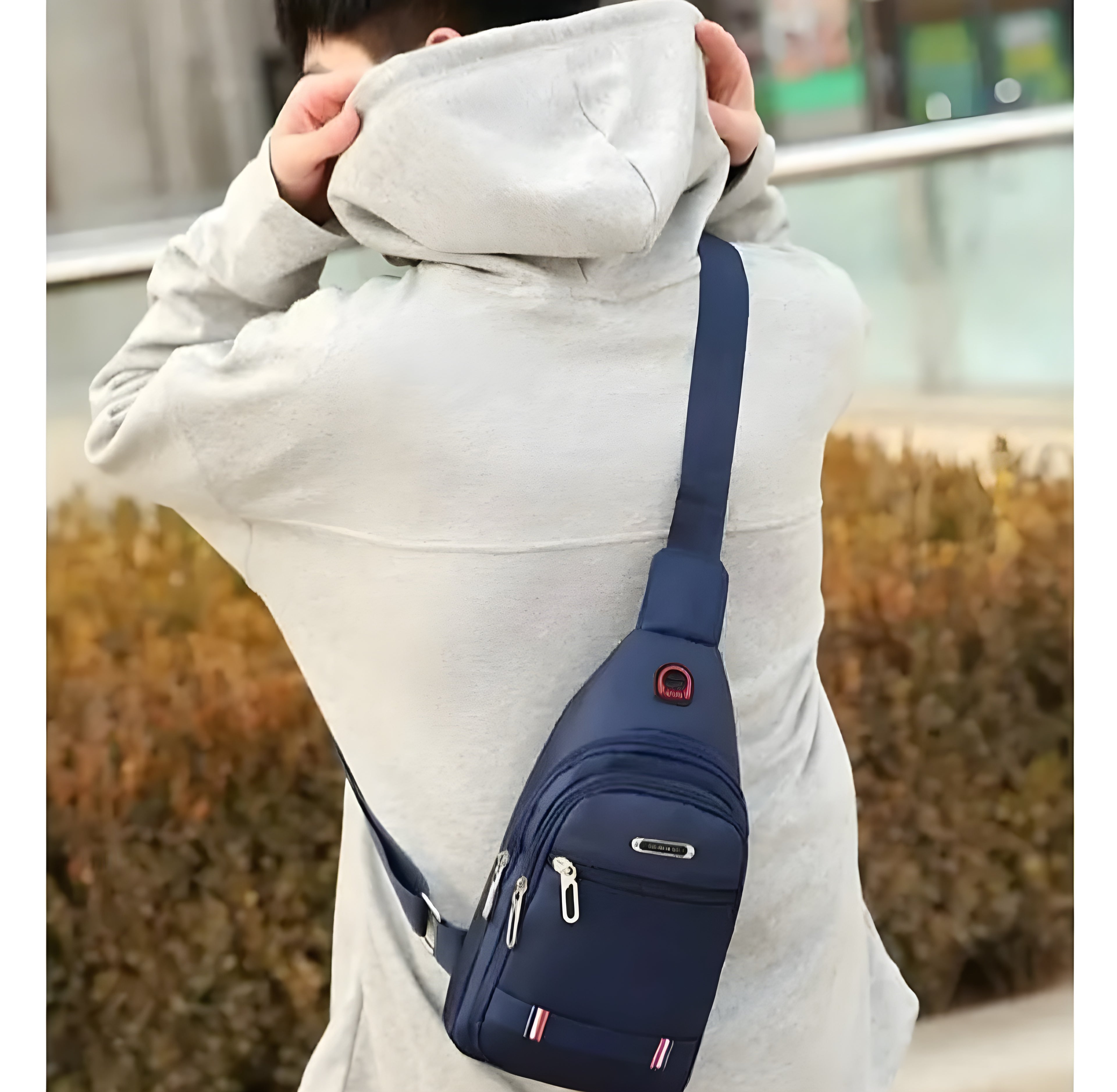 Premium Oxford Fabric Chest Sling Bag – Functional Crossbody Pack with Earphone Port