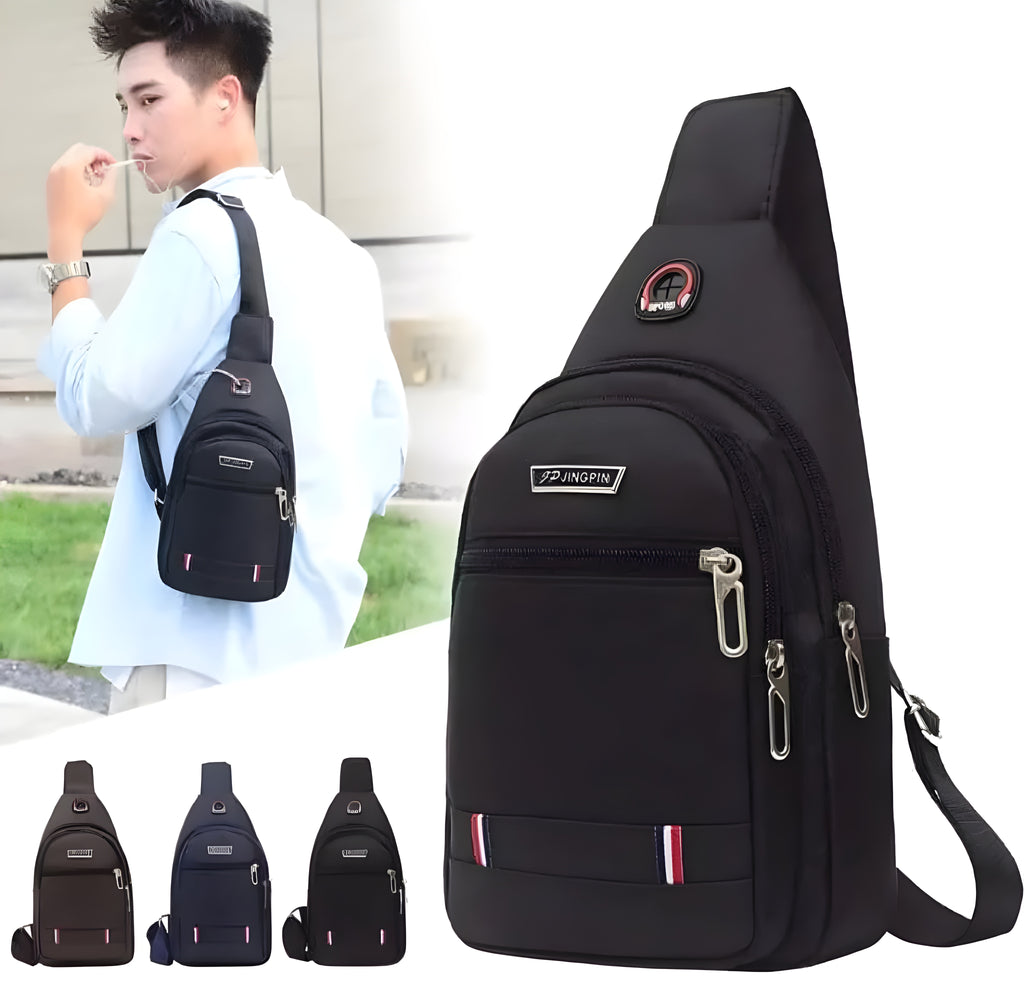 Premium Oxford Fabric Chest Sling Bag – Functional Crossbody Pack with Earphone Port