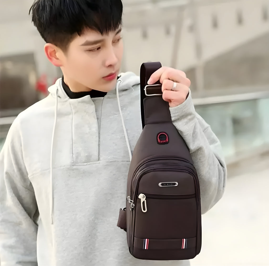 Premium Oxford Fabric Chest Sling Bag – Functional Crossbody Pack with Earphone Port