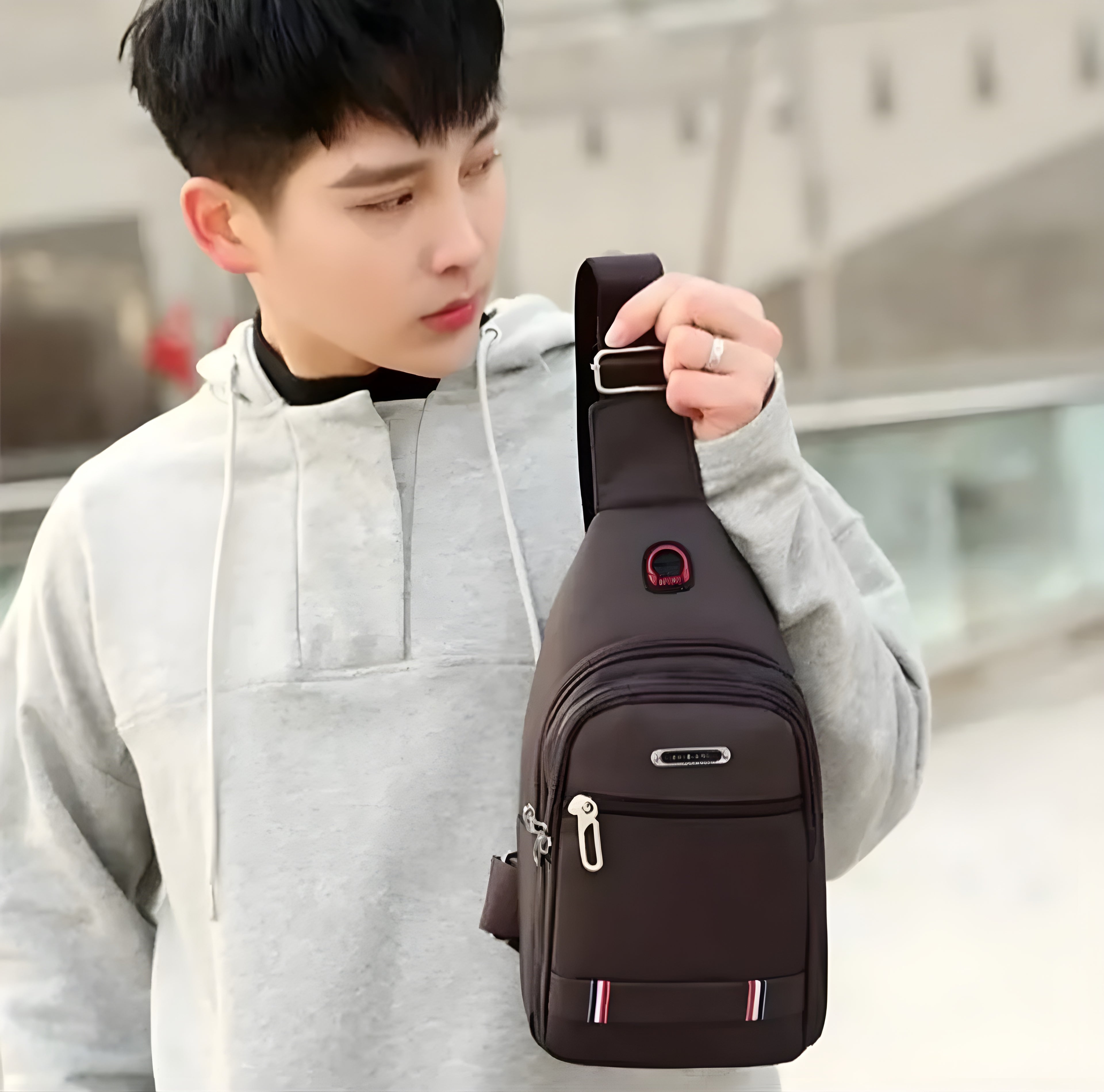 Premium Oxford Fabric Chest Sling Bag – Functional Crossbody Pack with Earphone Port