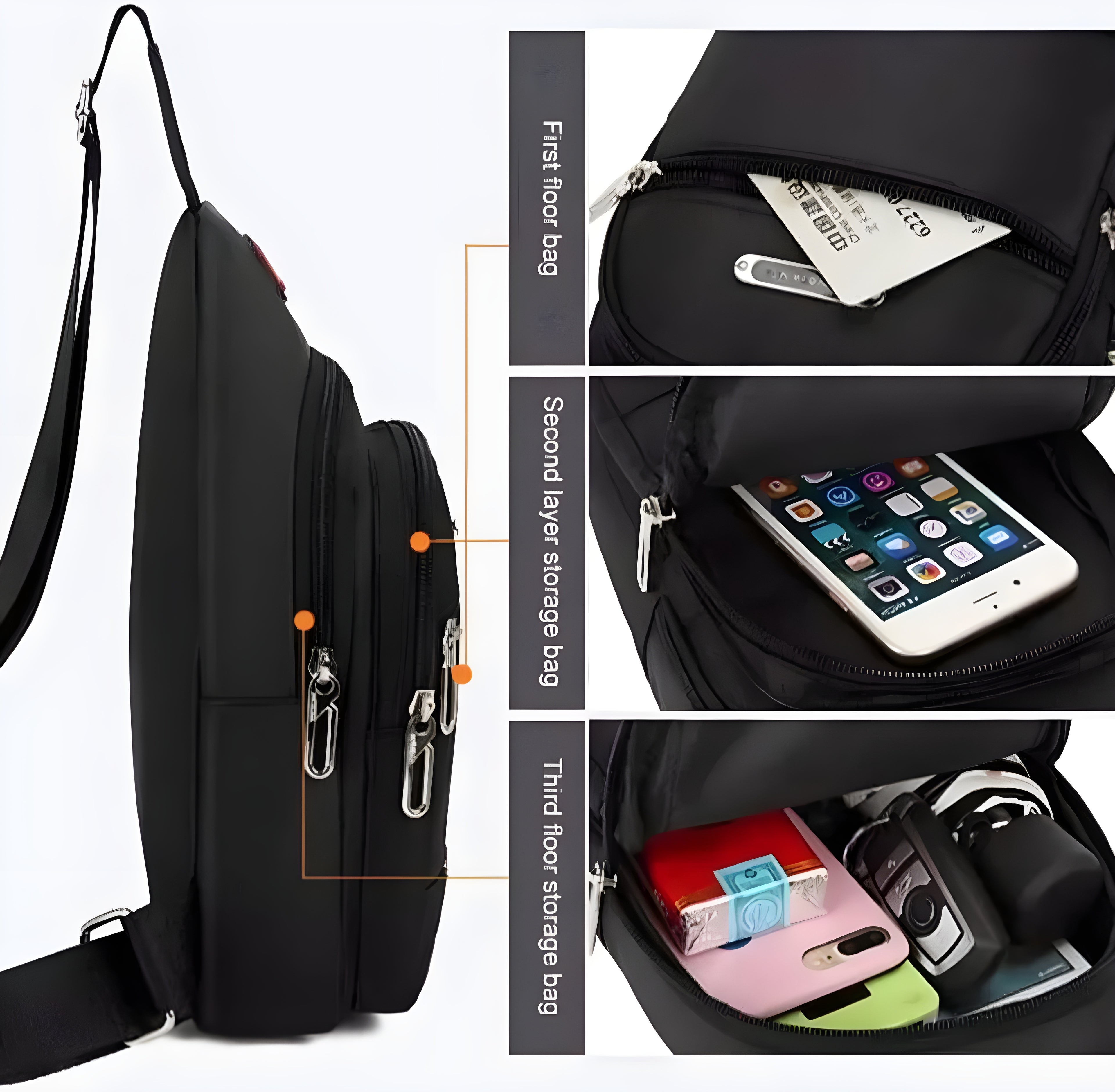 Premium Oxford Fabric Chest Sling Bag – Functional Crossbody Pack with Earphone Port