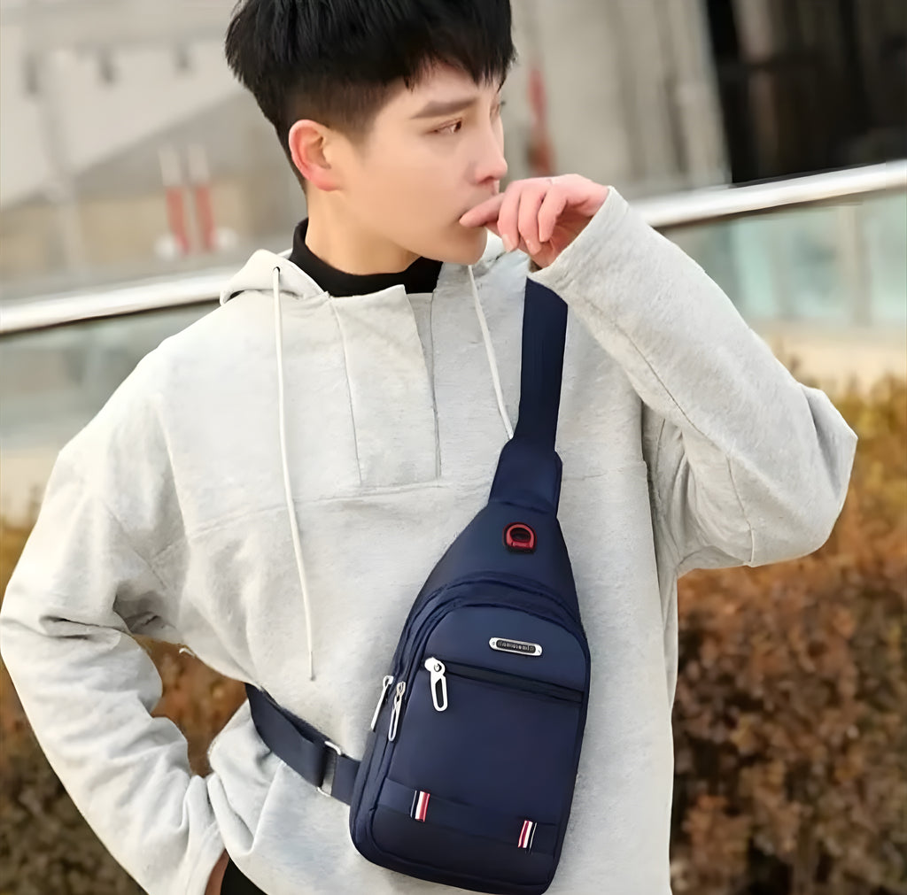 Premium Oxford Fabric Chest Sling Bag – Functional Crossbody Pack with Earphone Port