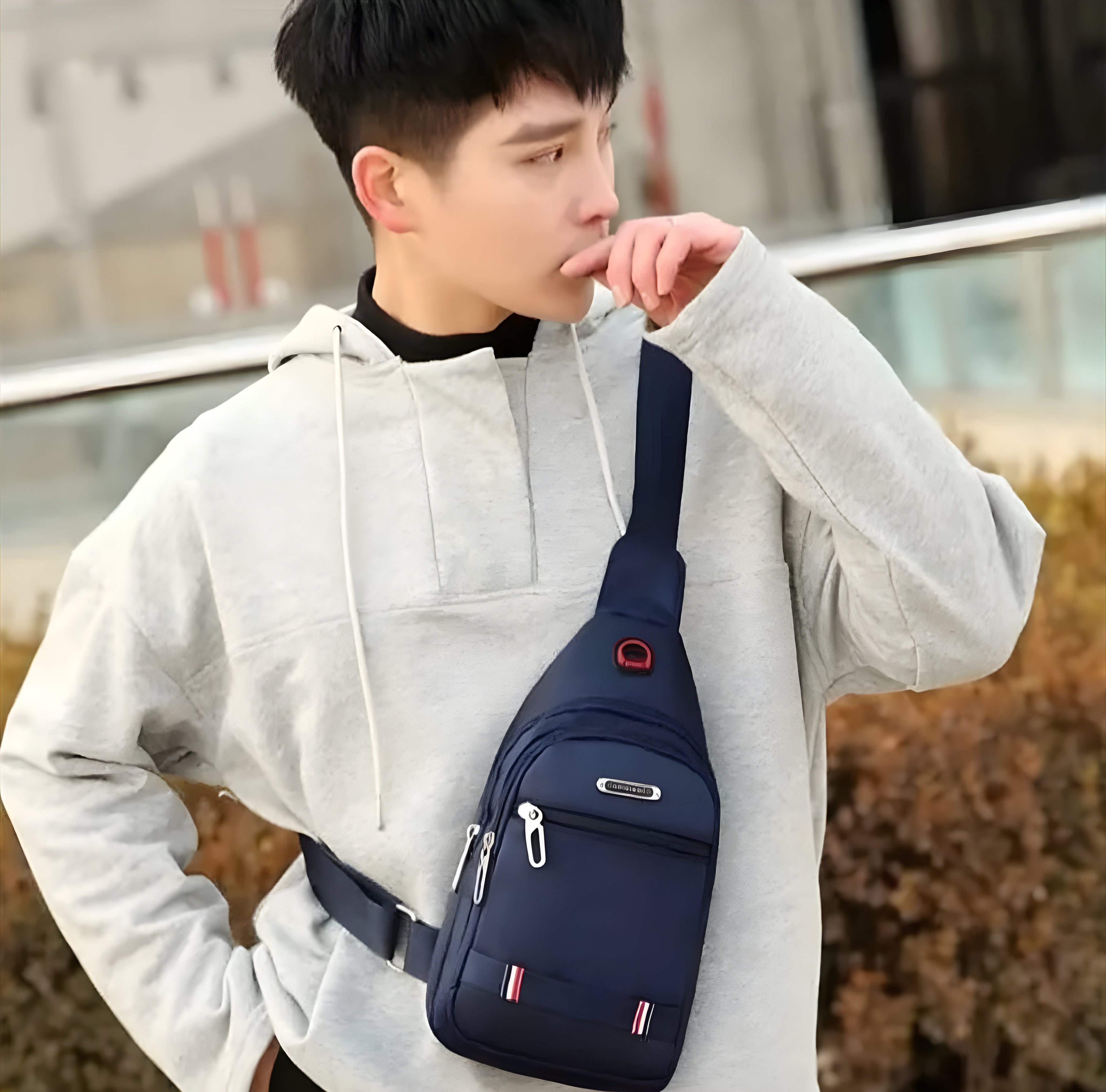 Premium Oxford Fabric Chest Sling Bag – Functional Crossbody Pack with Earphone Port