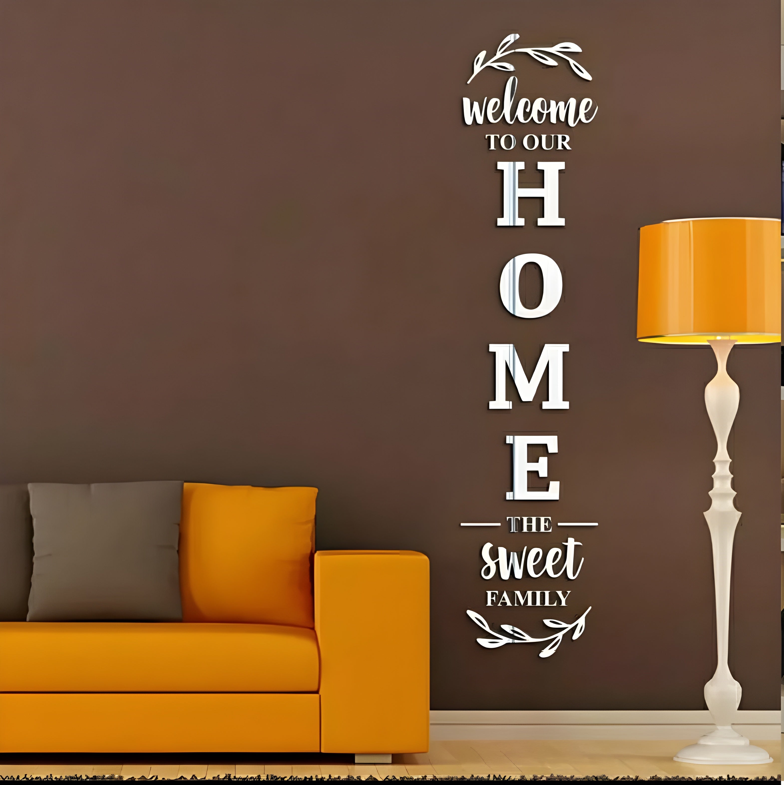 Modern DIY Mirror Wall Art - Vertical "Home Sweet Family" Entrance Decor