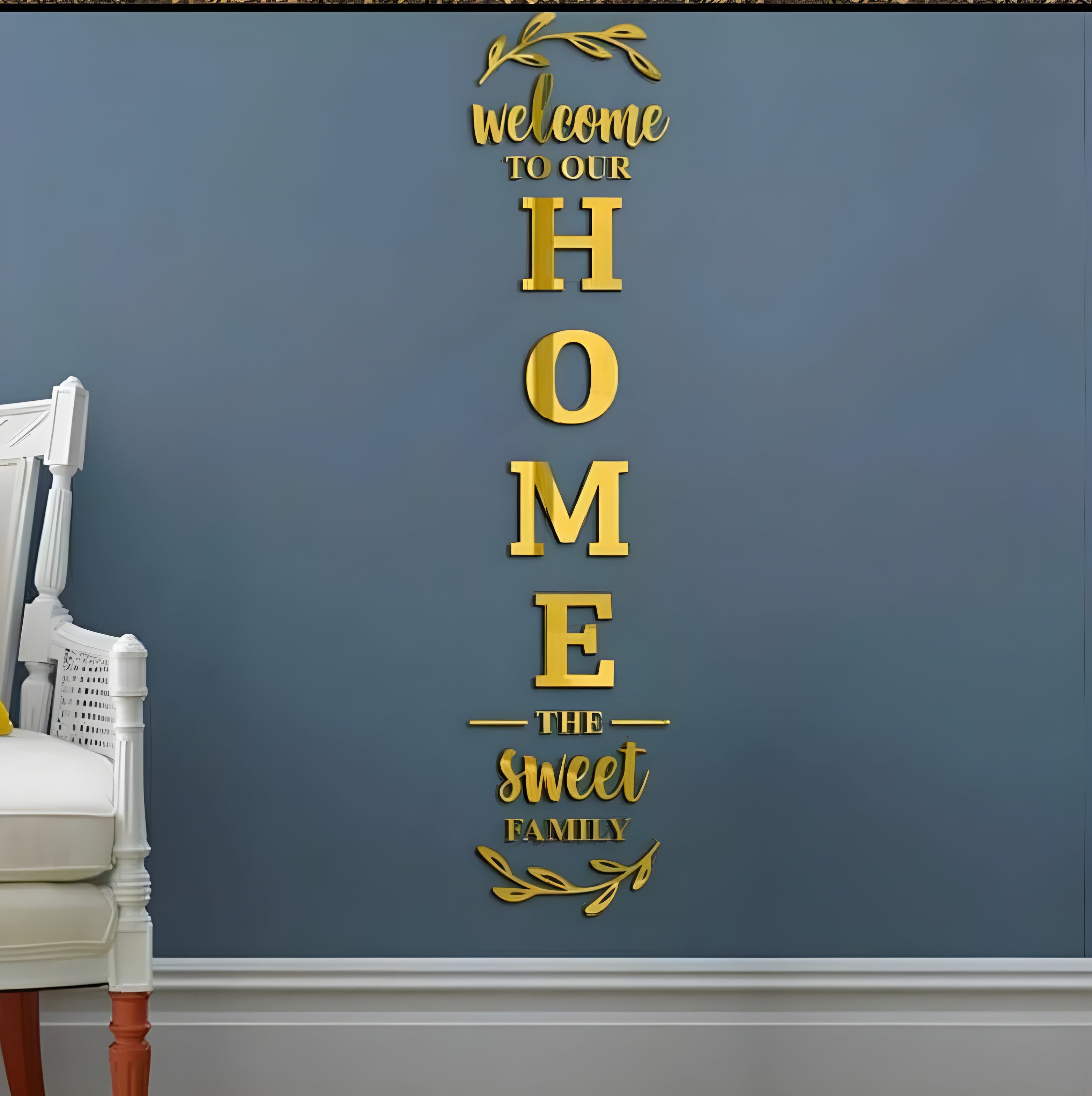 Modern DIY Mirror Wall Art - Vertical "Home Sweet Family" Entrance Decor