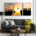 Luxury Triptych Motivational Canvas Set – Modern Sunset Silhouette Wall Decor