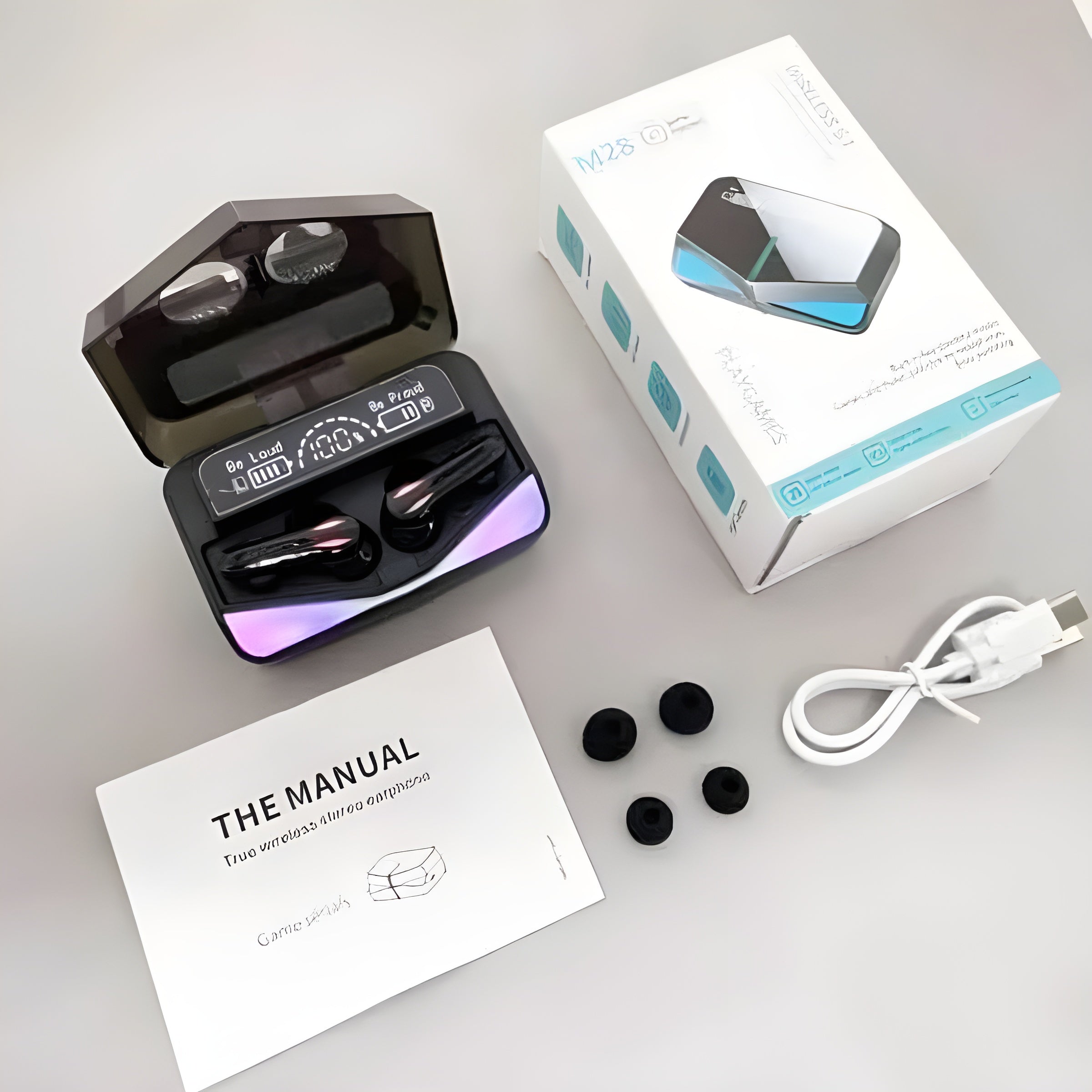 M28 Ultra Low-Latency Wireless Gaming Earbuds – Premium True Stereo Sound & LED Power Display Case