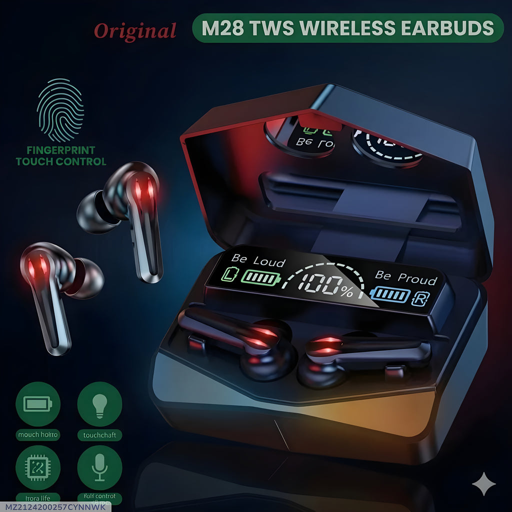 M28 Ultra Low-Latency Wireless Gaming Earbuds – Premium True Stereo Sound & LED Power Display Case