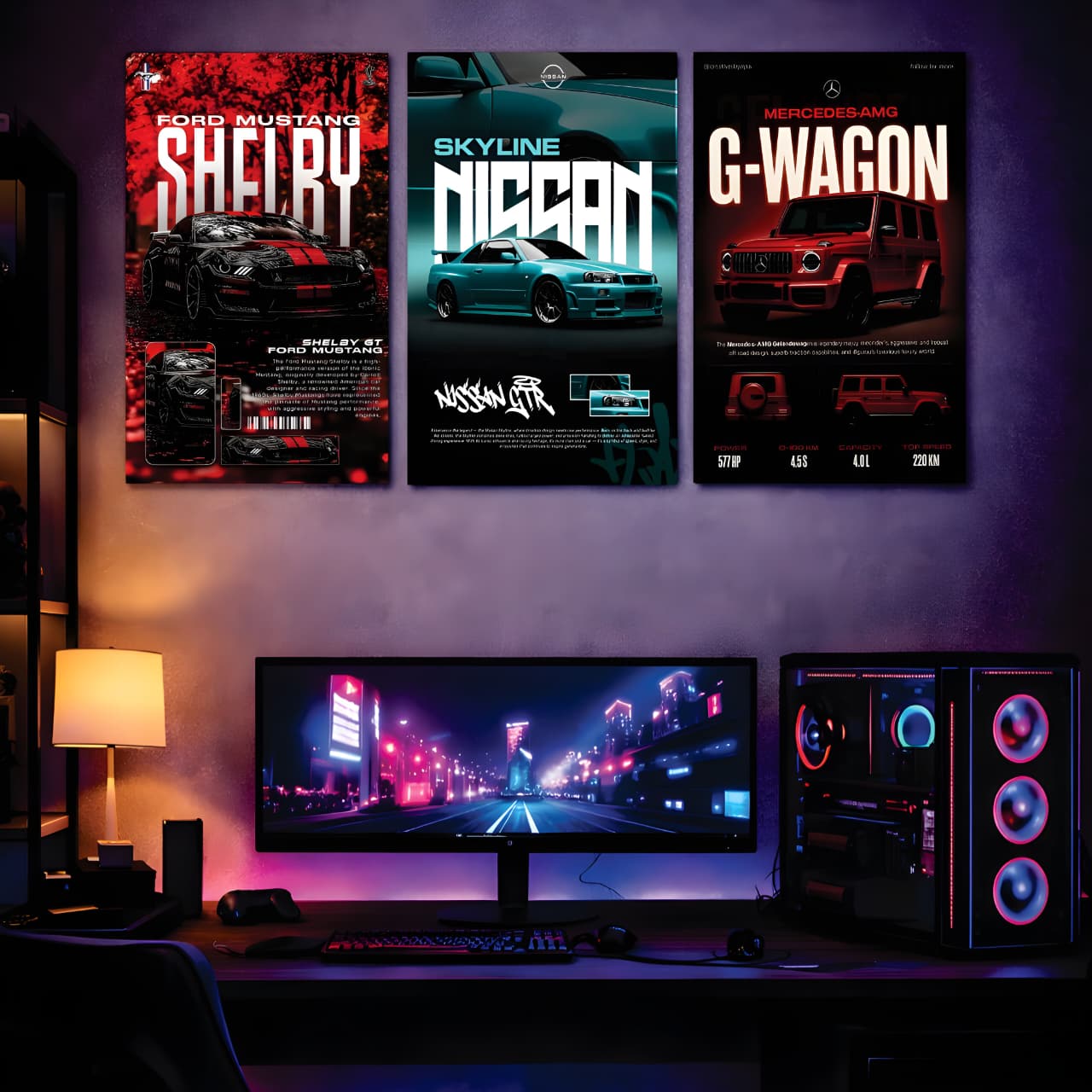 Premium 3-Panel Automotive Canvas Art Set Luxury Car Posters for Teen Room, Office & Studio Wall Decor