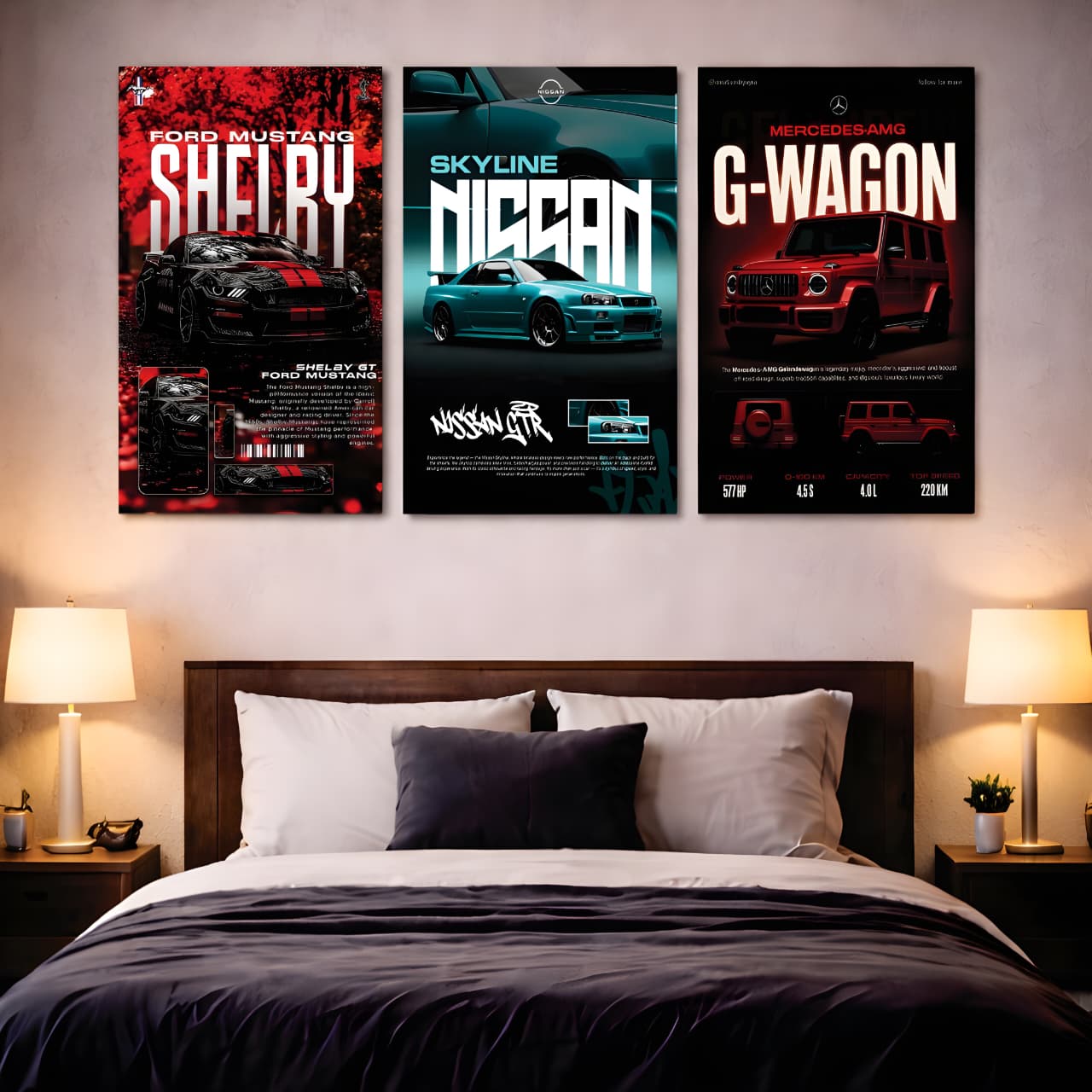 Premium 3-Panel Automotive Canvas Art Set Luxury Car Posters for Teen Room, Office & Studio Wall Decor