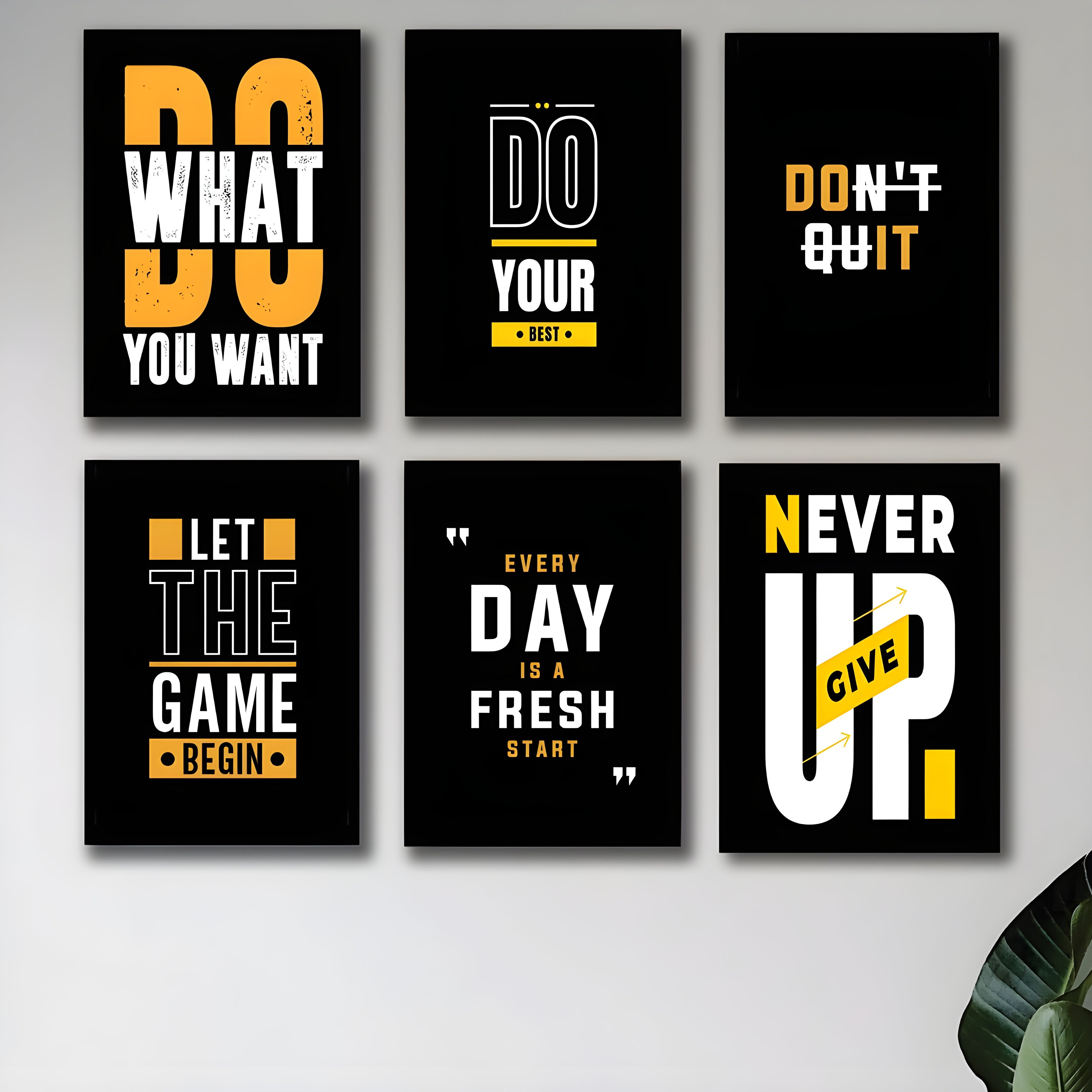 Professional Minimalist Yellow & Black Motivational Canvas Set (6 Panels)