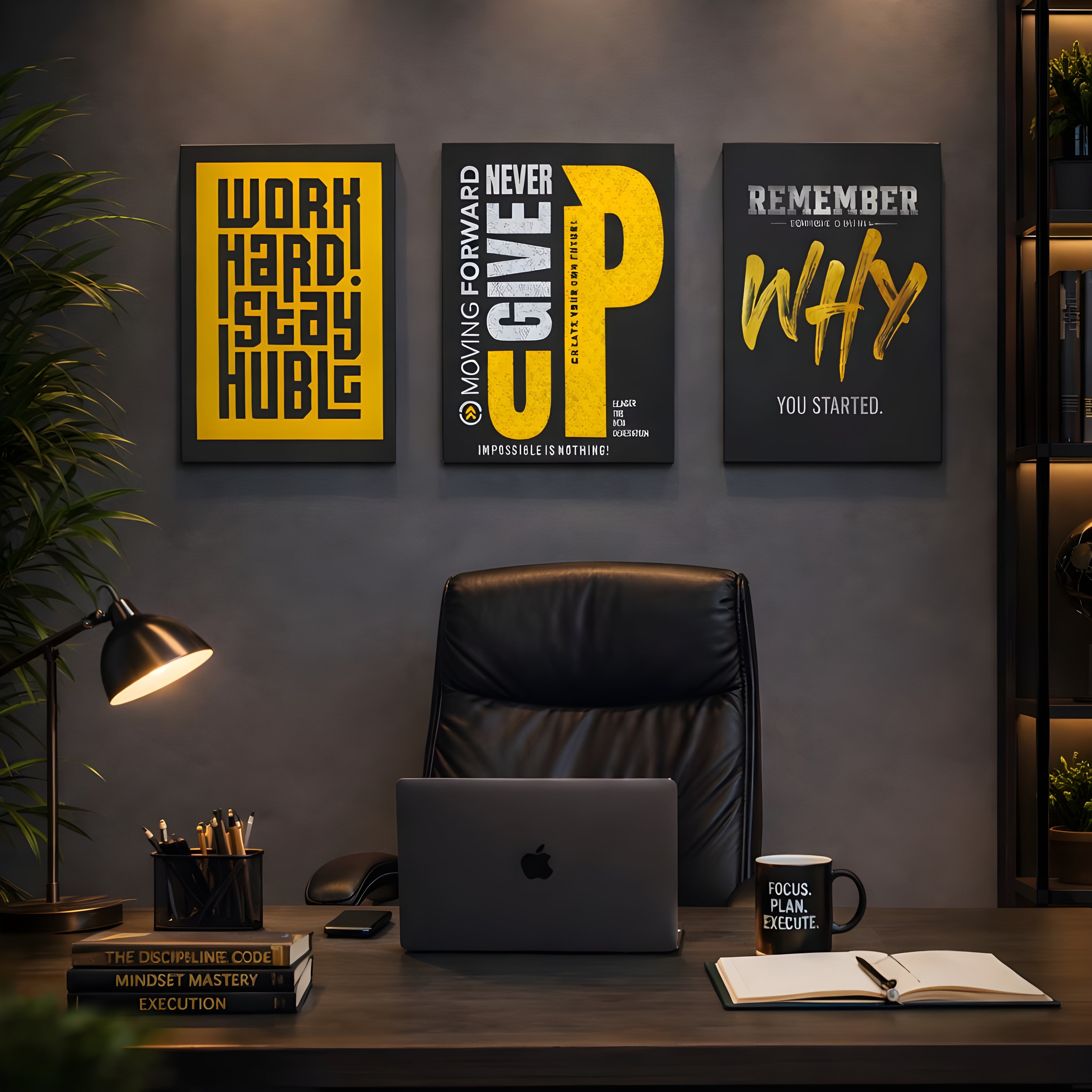 Workspace & Office Focused (High Conversion) 3-Piece Corporate Grind Canvas Set – Premium Office & Modern Study Room Wall Decor