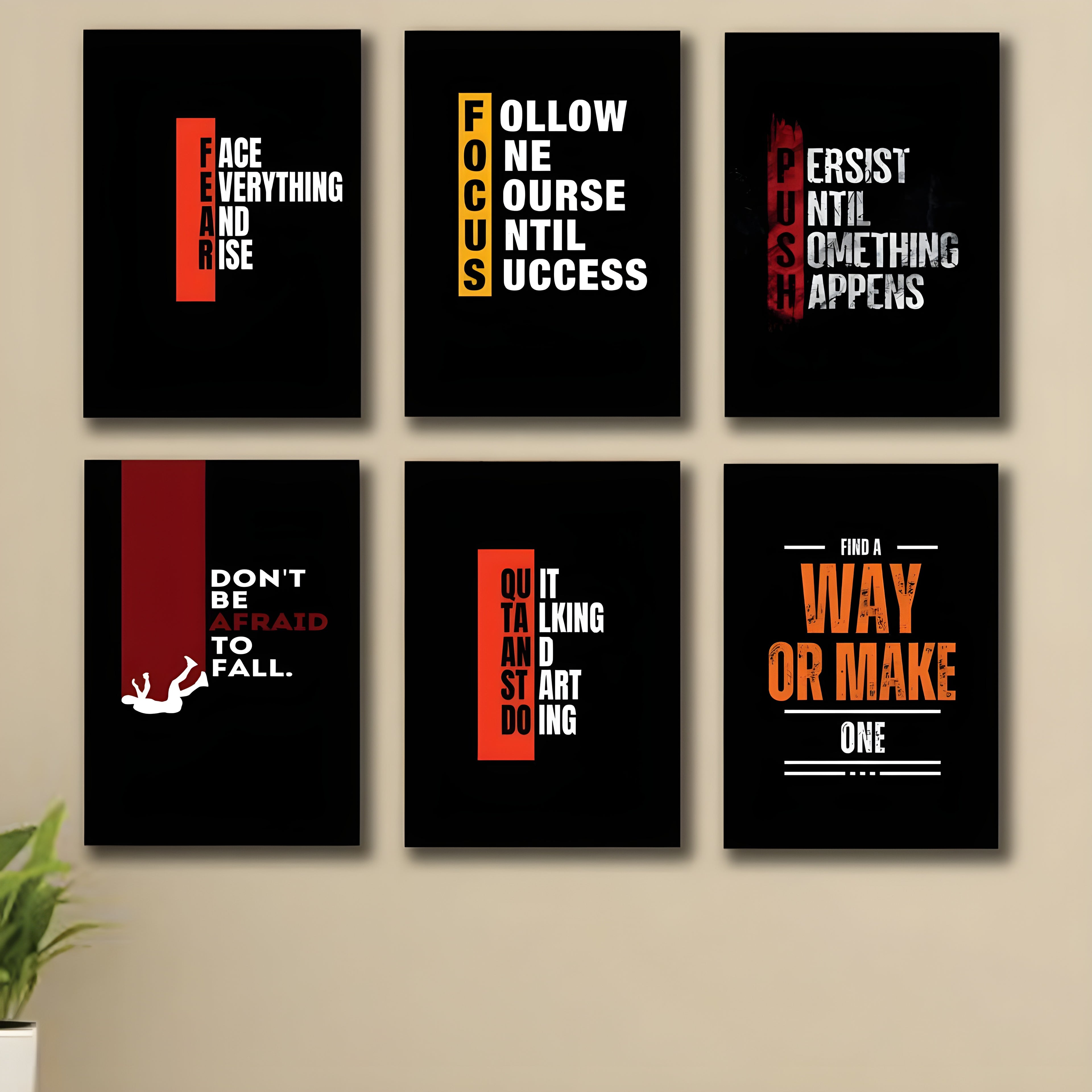 Success & Focus Acronym Canvas Print Set – Sleek Black Motivational Framed Wall Art