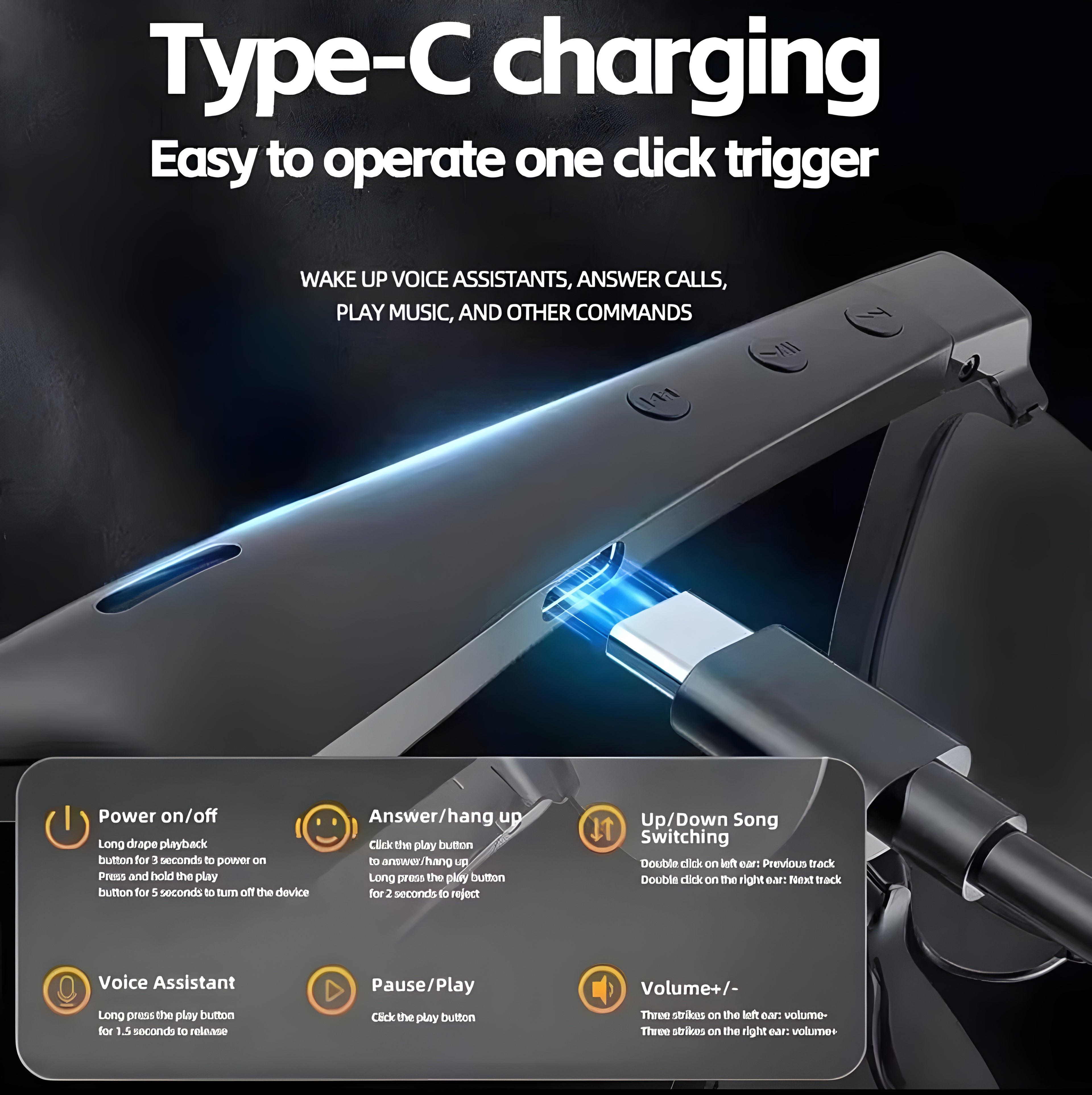 GS8Pro Intelligent Smart Glasses – Reversible Dual-Use Audio Sunglasses with Touch Control & Type-C Fast Charging