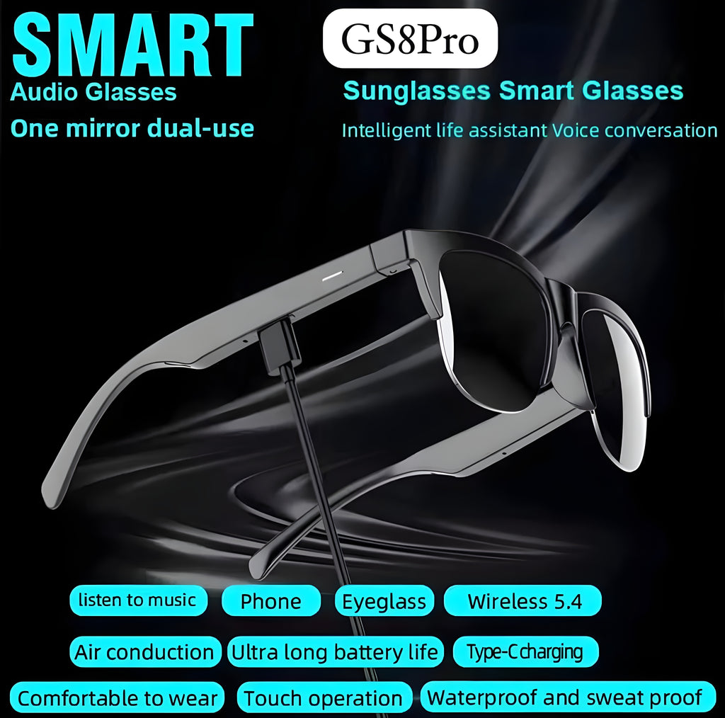 GS8Pro Intelligent Smart Glasses – Reversible Dual-Use Audio Sunglasses with Touch Control & Type-C Fast Charging