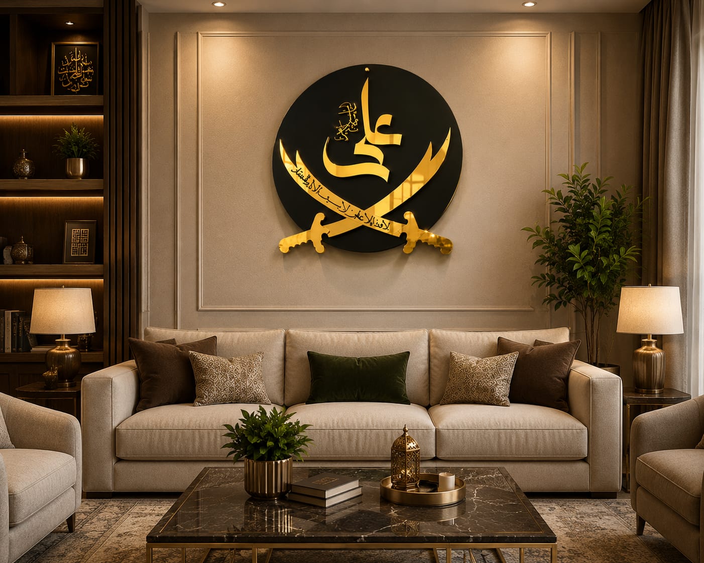HABiTiX Zulfiqar Sword Calligraphy Emblem – Luxury Dark Cinematic Matte Black & Gold Office Wall Decor
